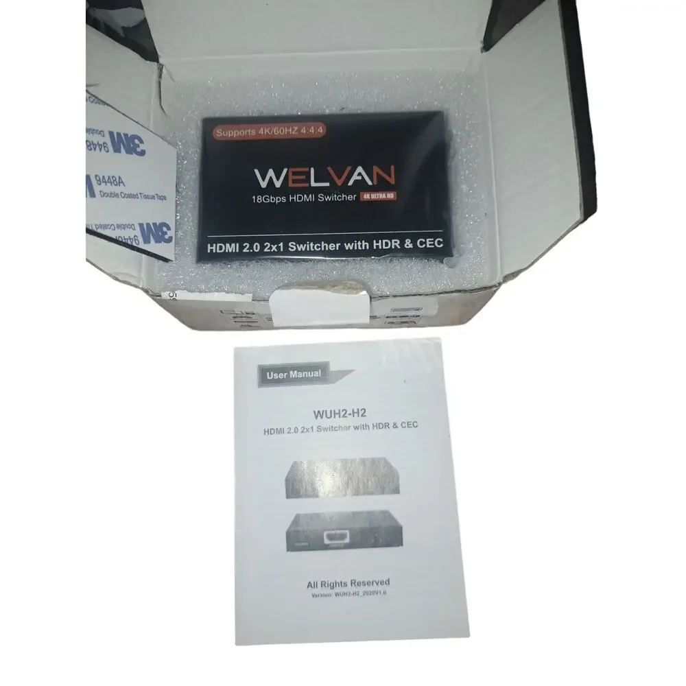 NIB- WELVAN HDMI Switcher 2.0 3x1 Splitter with HDR & CEC WUH3-H2